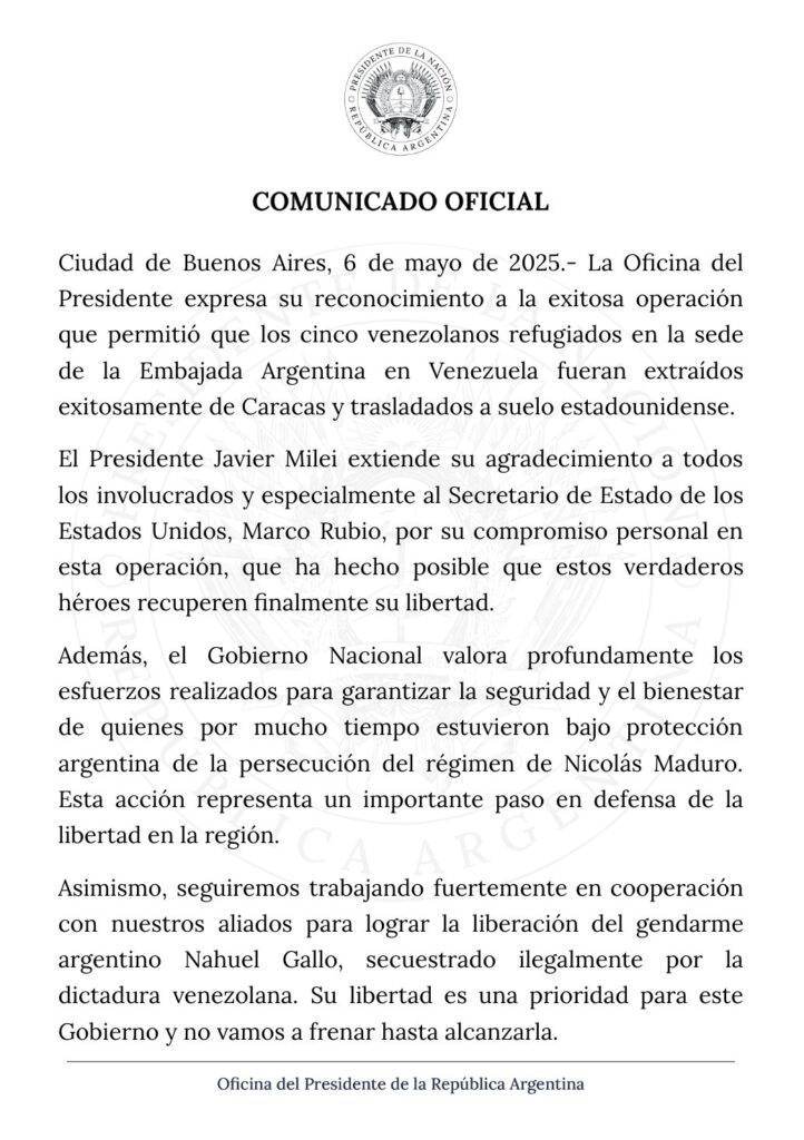 María Corina Machado agradece “rescate” de cinco personas asiladas en la Embajada de Argentina en Venezuela 2 Embajada de Argentina